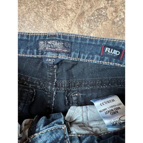 Silver Fluid Aiko Mid Boot stretch denim jeans, women's size 29/33 - Picture 6 of 11